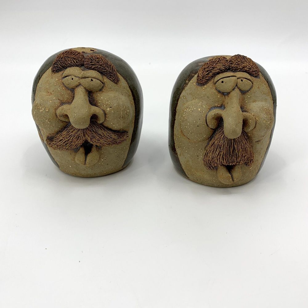 Vintage cat jarosz pottery funny face pottery 3D Salt Pepper Shakers 1984
